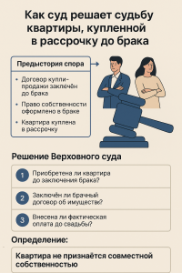Кому достанется квартира, купленная в рассрочку до брака — позиция Верховного суда